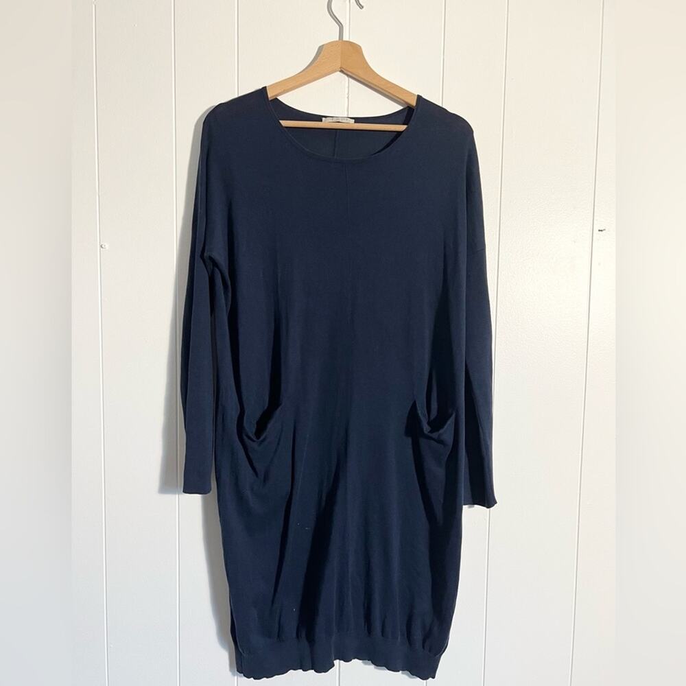 Metalicus minimalist blue dress knit cotton silk blend one size lagenlook fall